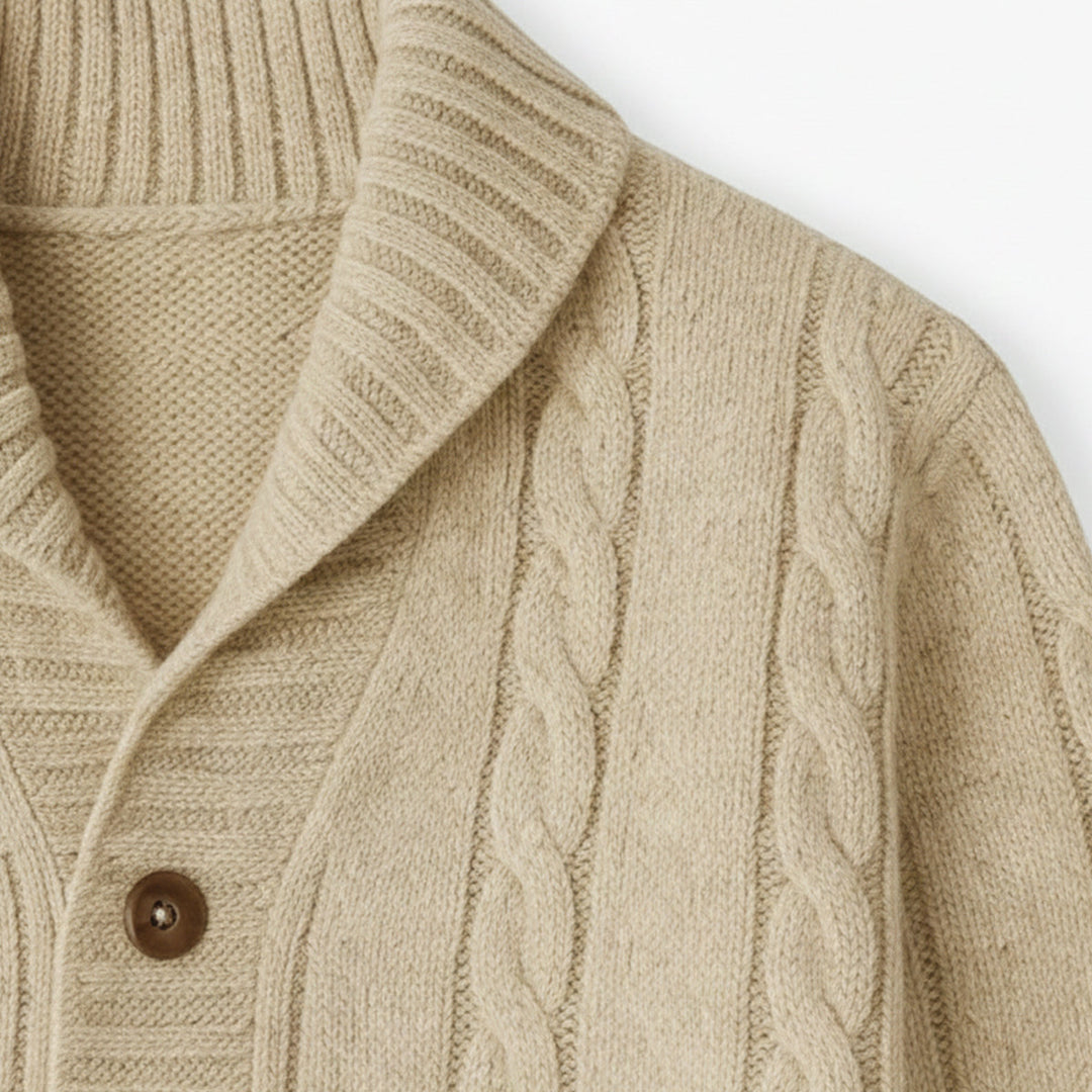 Carlton | Herre beige kabelstrik merino uld cardigan