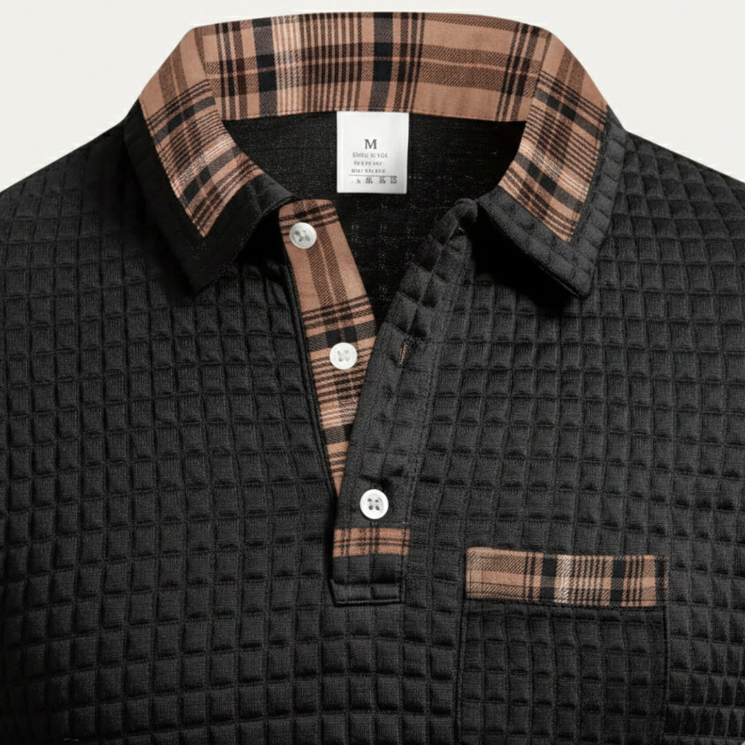Saturnia | Herre Waffle strik polo trøje med Plaid krave