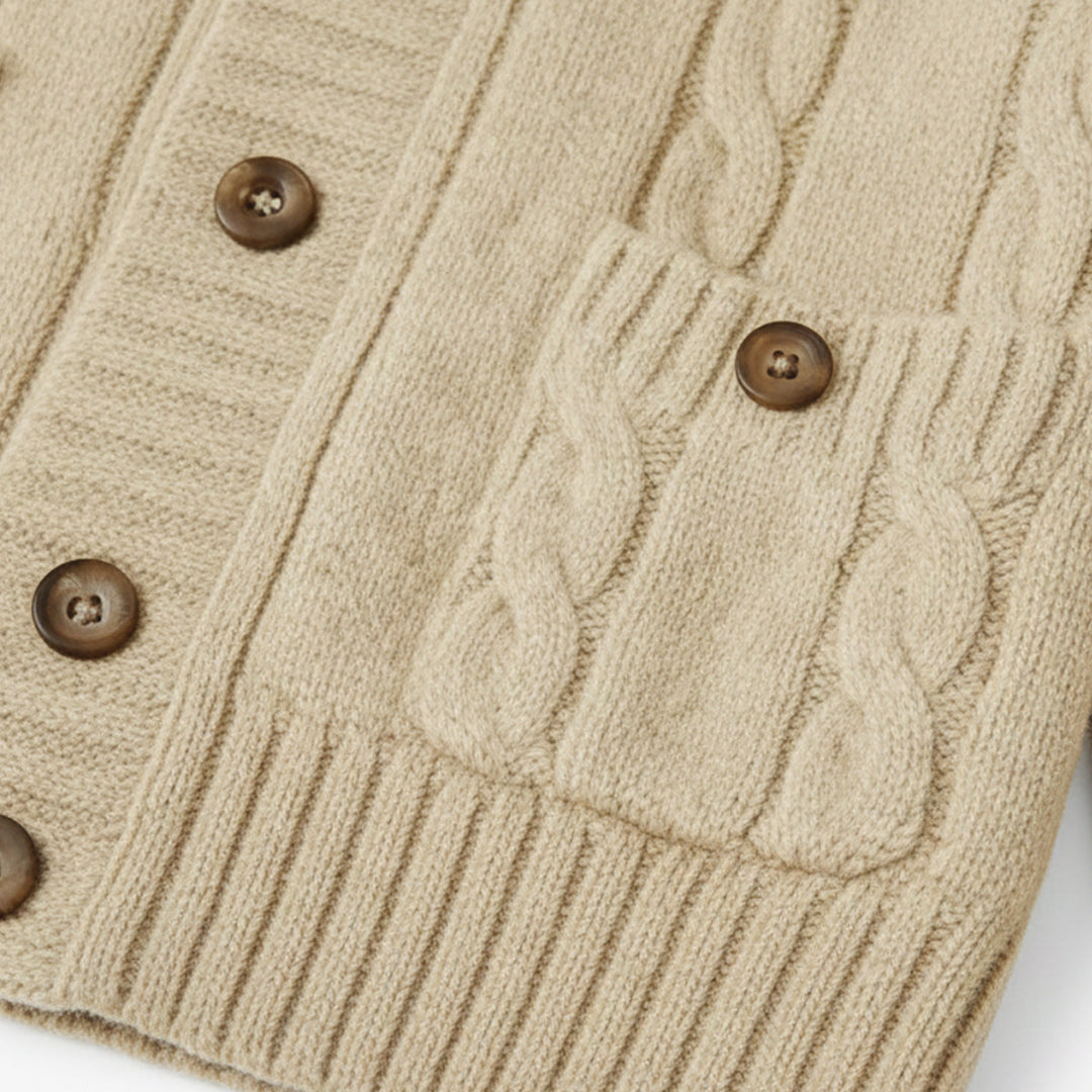 Carlton | Herre beige kabelstrik merino uld cardigan