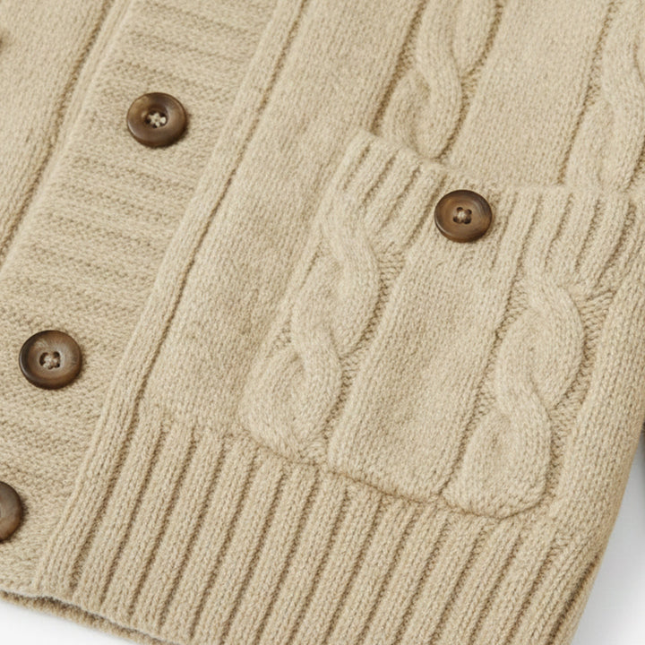 Carlton | Herre beige kabelstrik merino uld cardigan