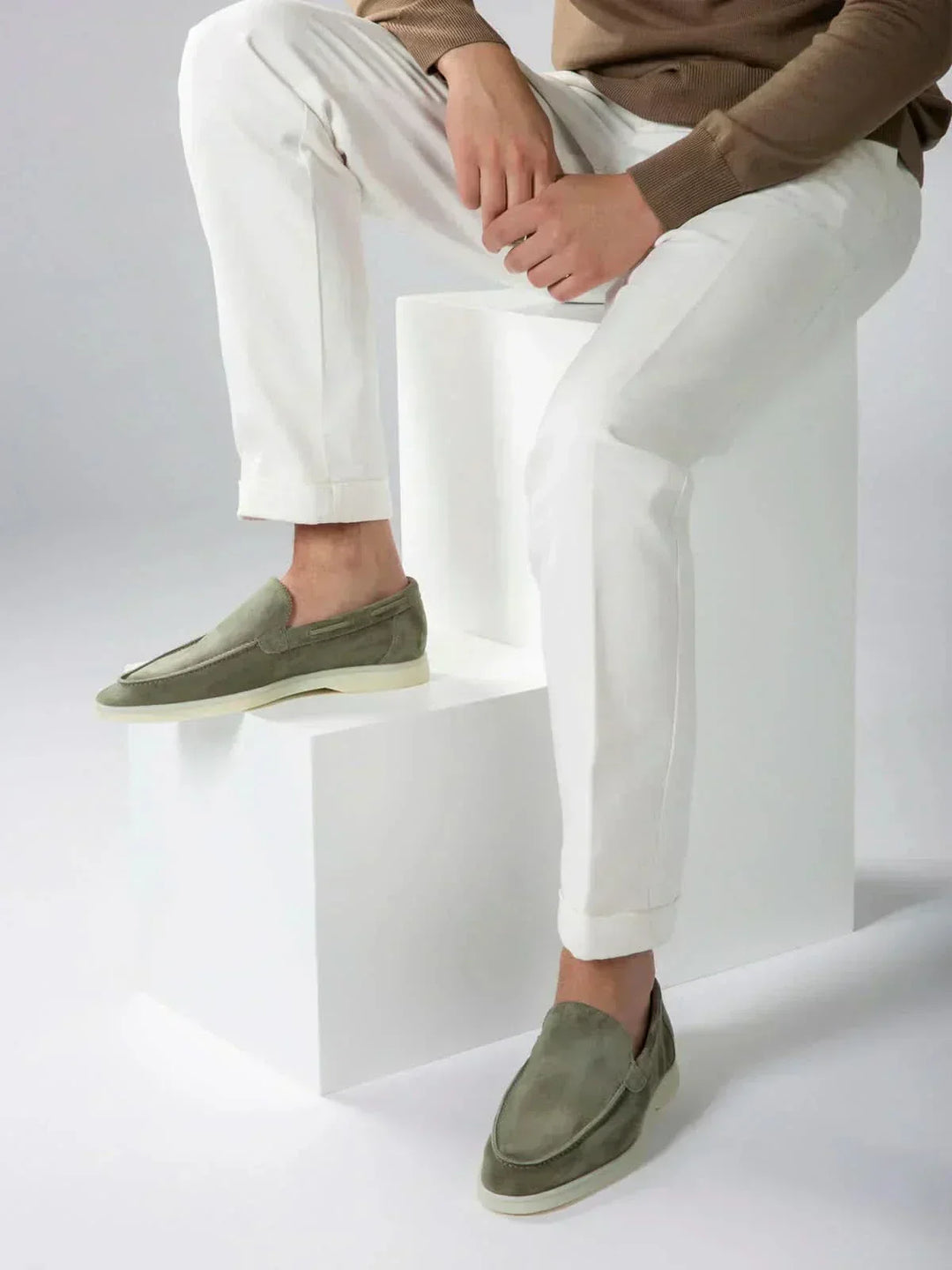 klassisk Suède Loafer Olive grøn