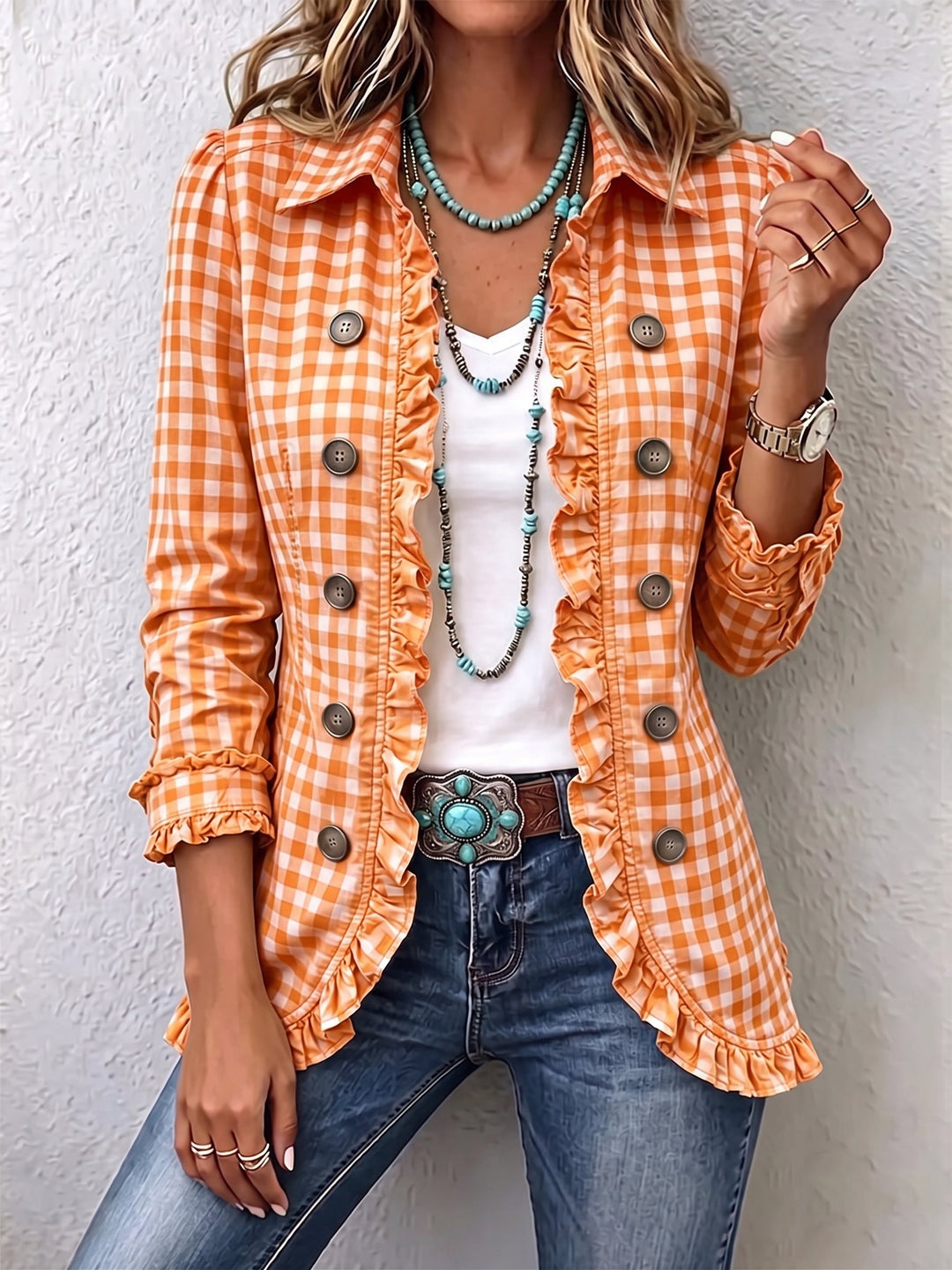 Charlene™ | Gingham flæser Button-Down jakke — 2