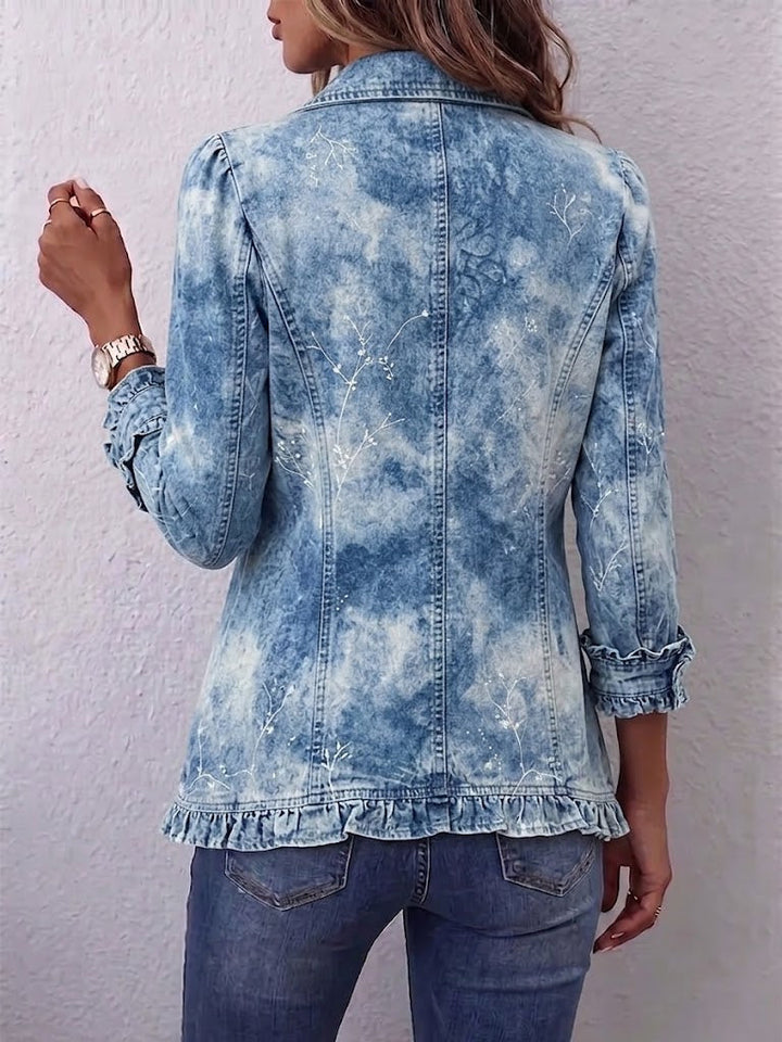 Jemison™ | Boho-stil gradient vintage botanisk print jakke med flæsedetaljer — 2