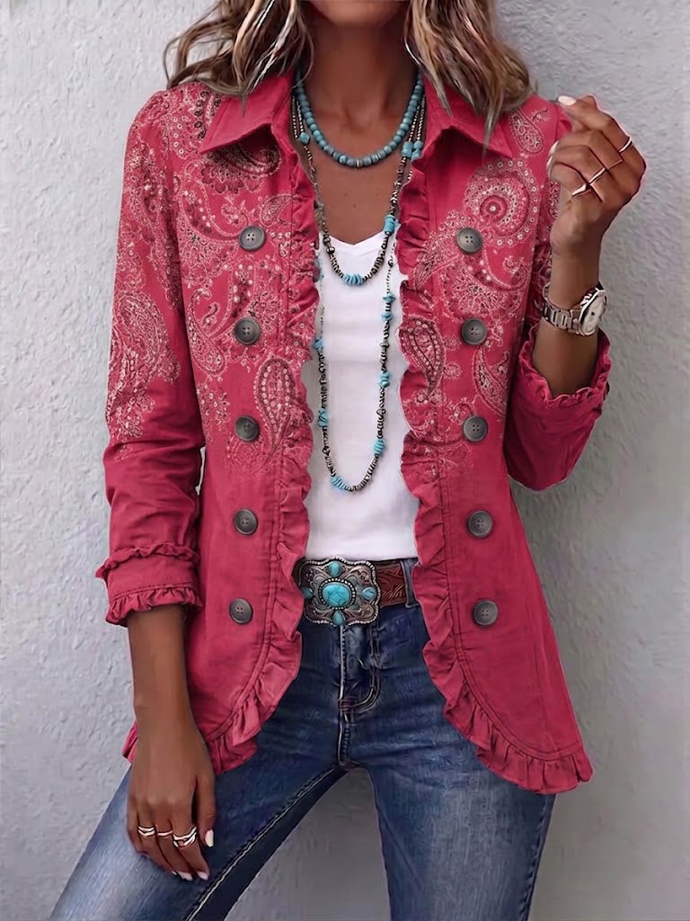 Anouk™ | Vintage flæsejakke med Paisley-tryk — 1