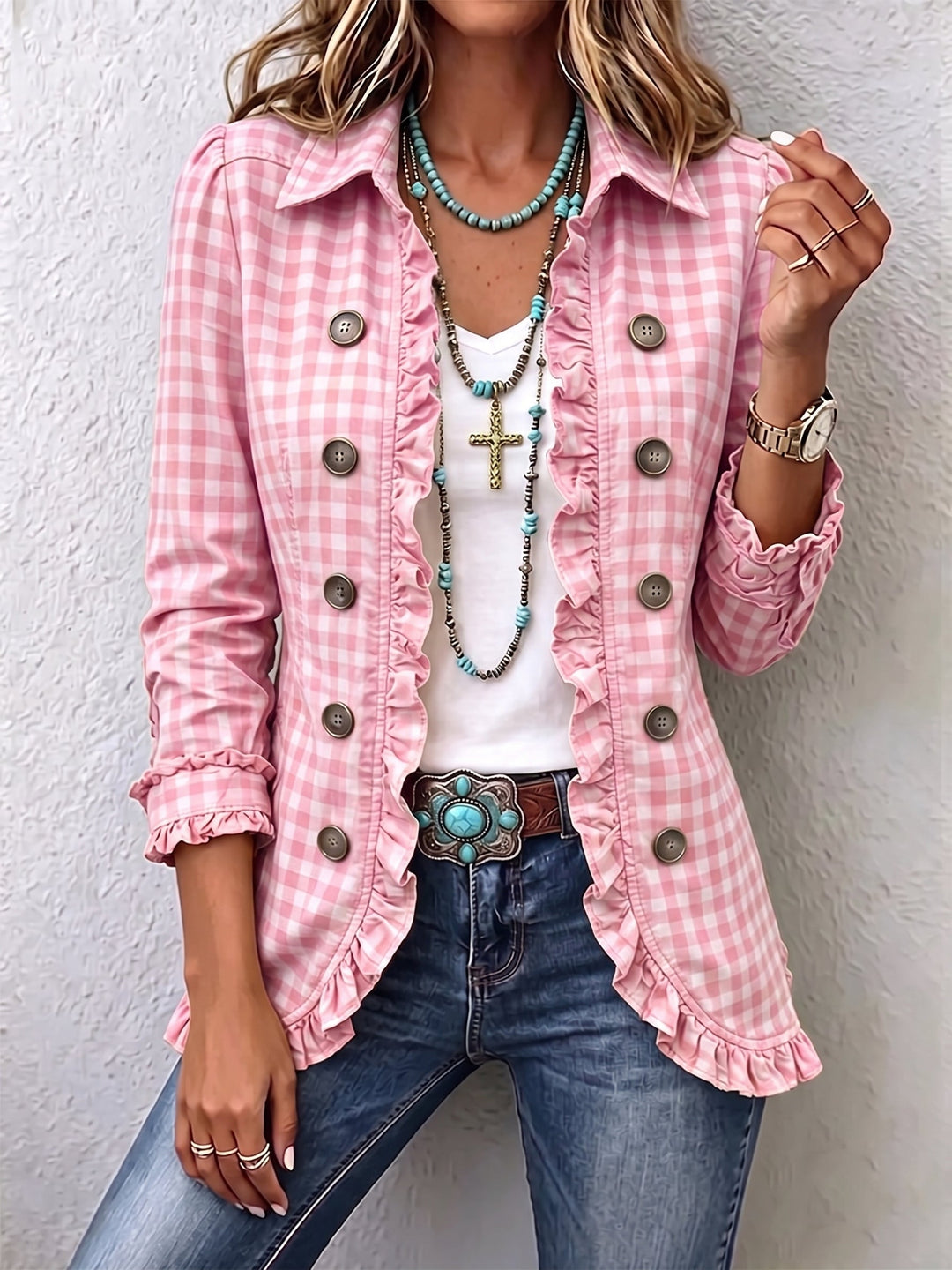 Charlene™ | Gingham flæser Button-Down jakke — 6