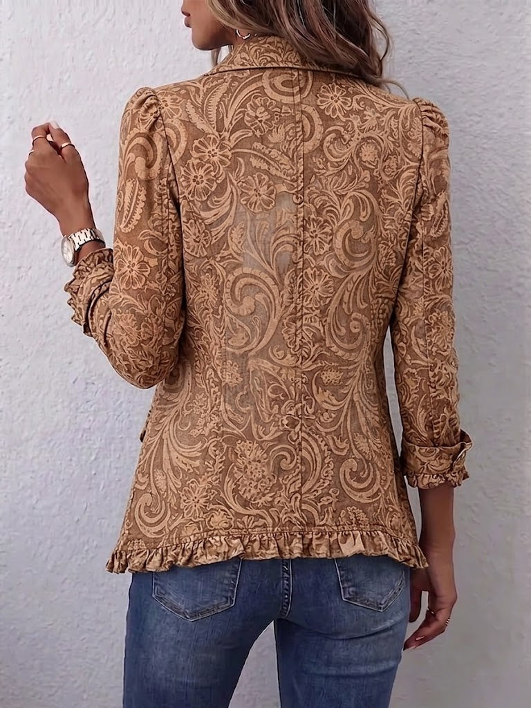 Vyclara™ | Vintage bøhmisk blomsterprint flæsede jakke — 2