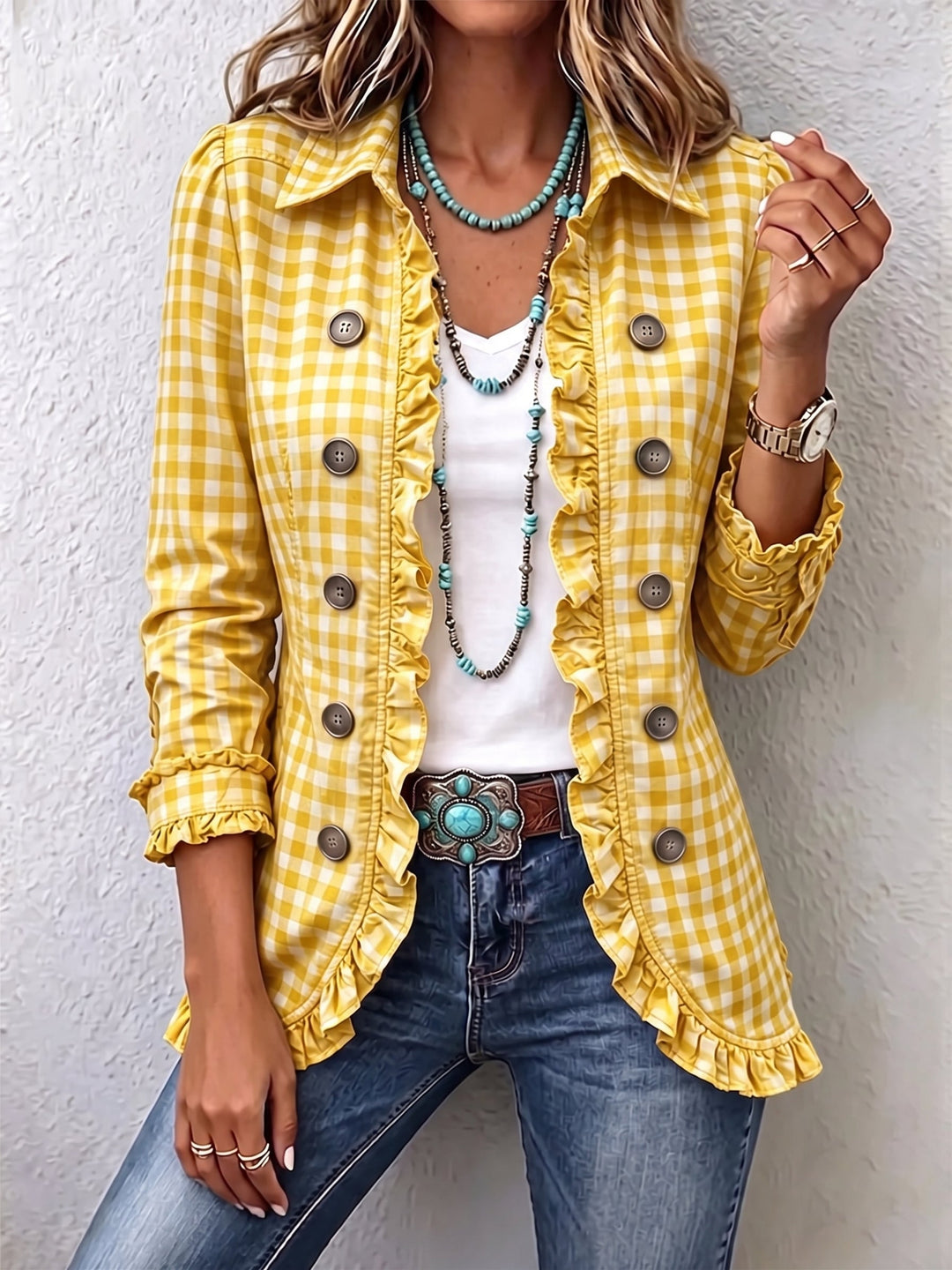 Charlene™ | Gingham flæser Button-Down jakke — 5