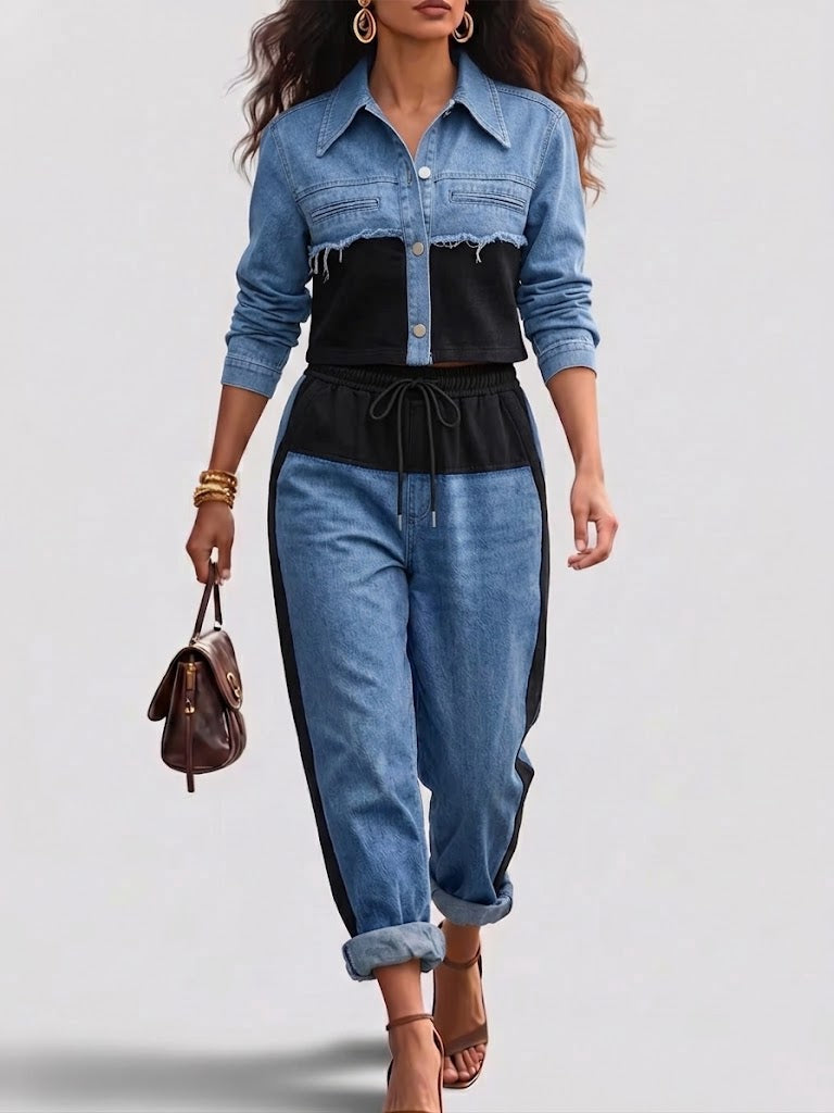 Holbrook™ | Color-Block cropped jakke & wide-leg bukser sæt — 2