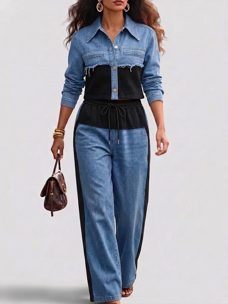Holbrook™ | Color-Block cropped jakke & wide-leg bukser sæt — 3