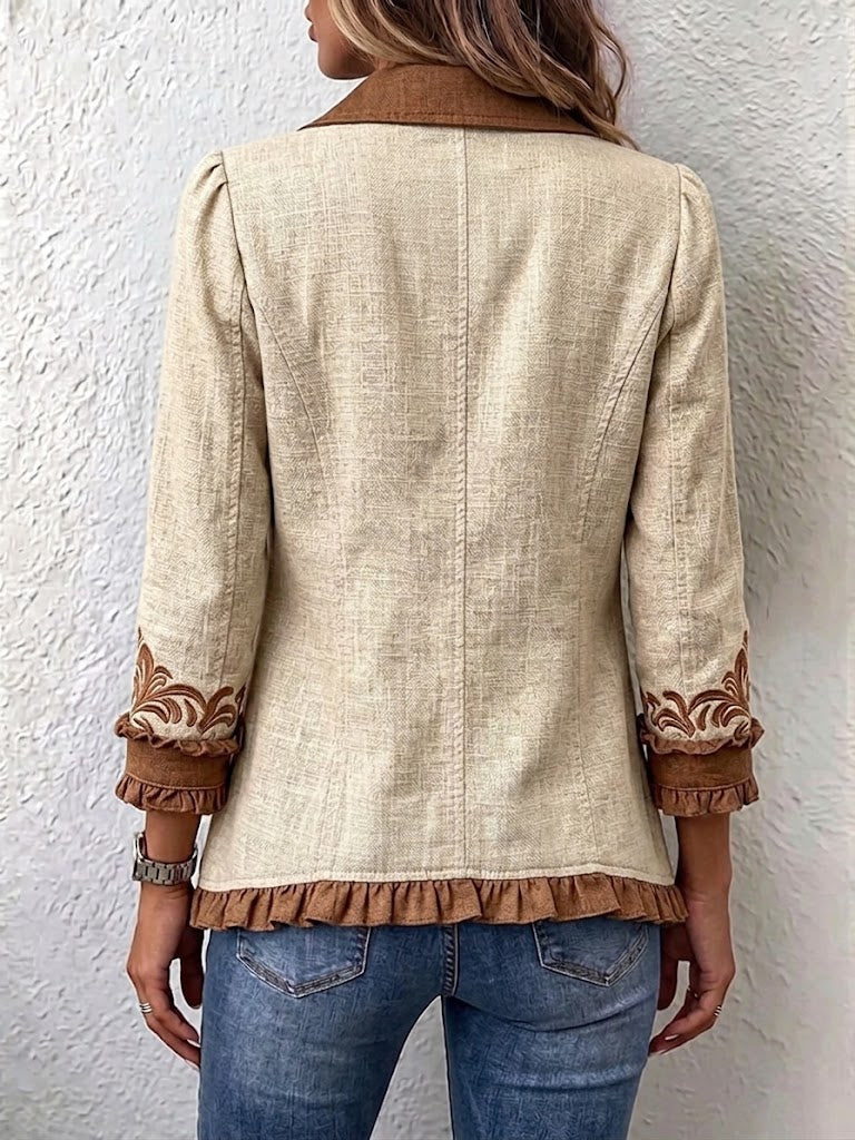 Dawncroft™ | Vintage bøhmisk blomsterjakke med flæser — 2