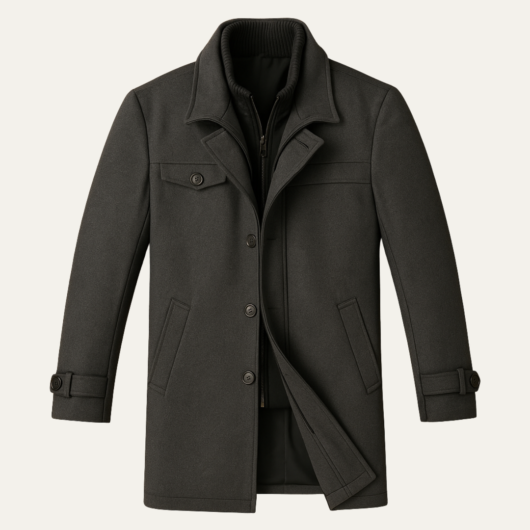 Freja Andersen | Herre stilren uldblanding jakke med Zipper and knap Closure