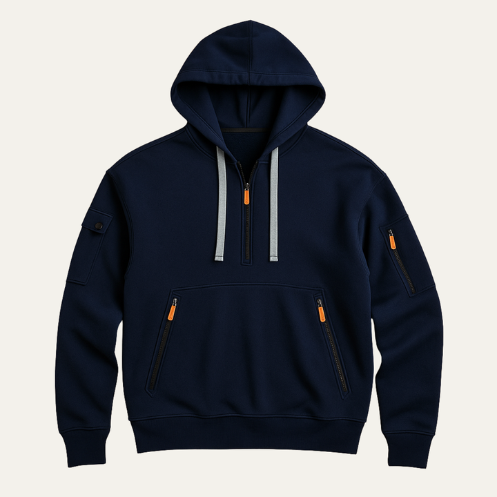 Freja Andersen | Herre afslappet halv lynlås Hoodie trøje med Zipper Pockets