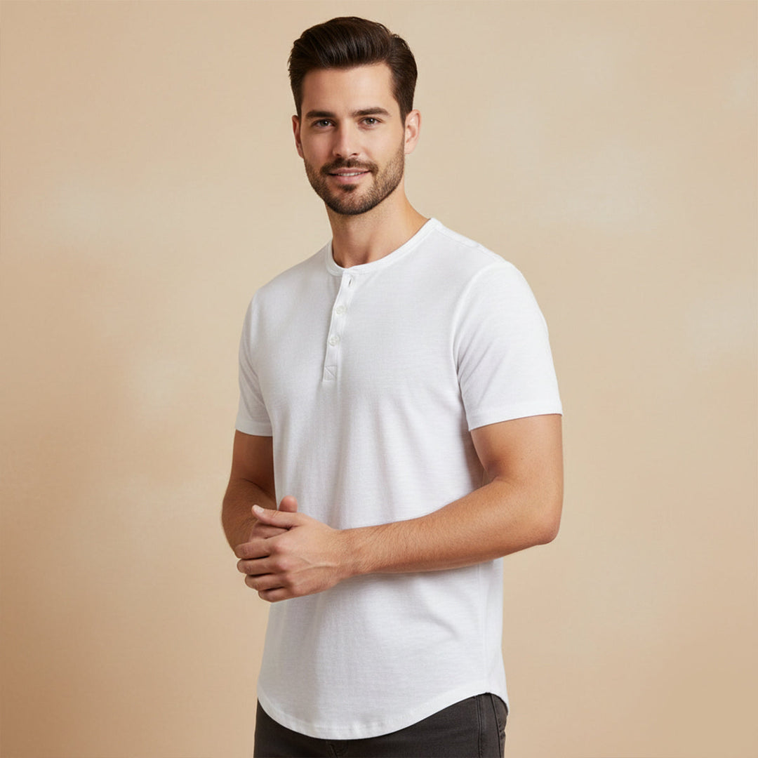 Freja Andersen | Herre afslappet Henley krave sommer T-skjorte