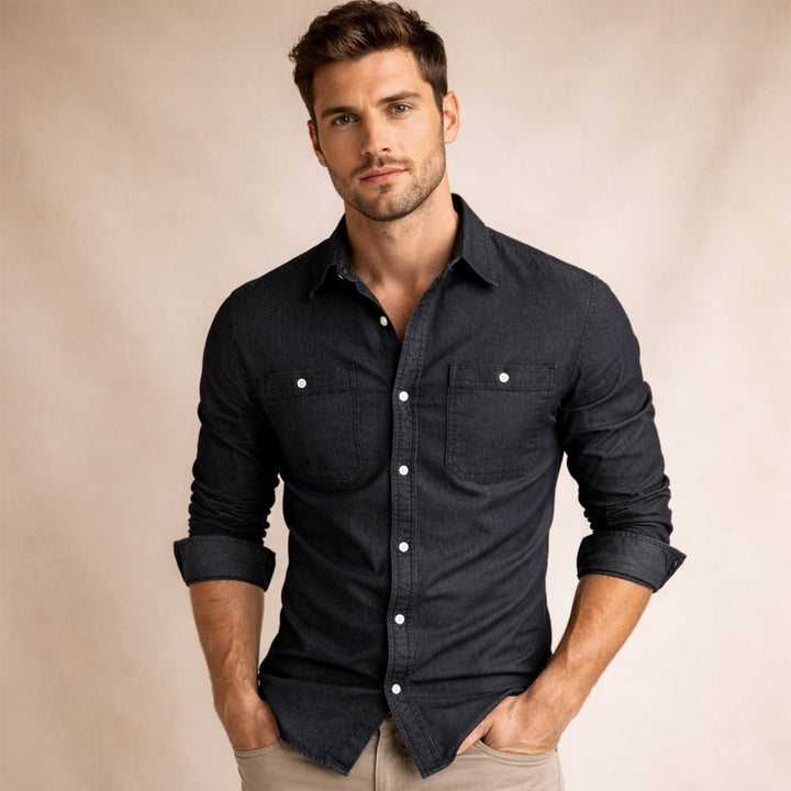 Crestfall Ridge herre slim fit denim skjorte med Double Pockets