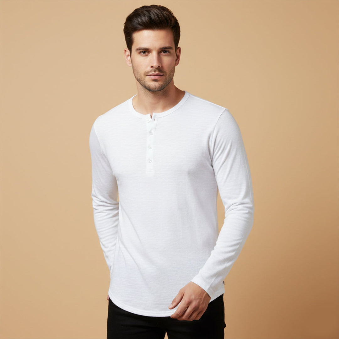 Freja Andersen | Herre afslappet knap Neck Henley bomuld T-skjorte