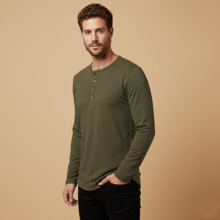 Freja Andersen | Herre afslappet knap Neck Henley bomuld T-skjorte