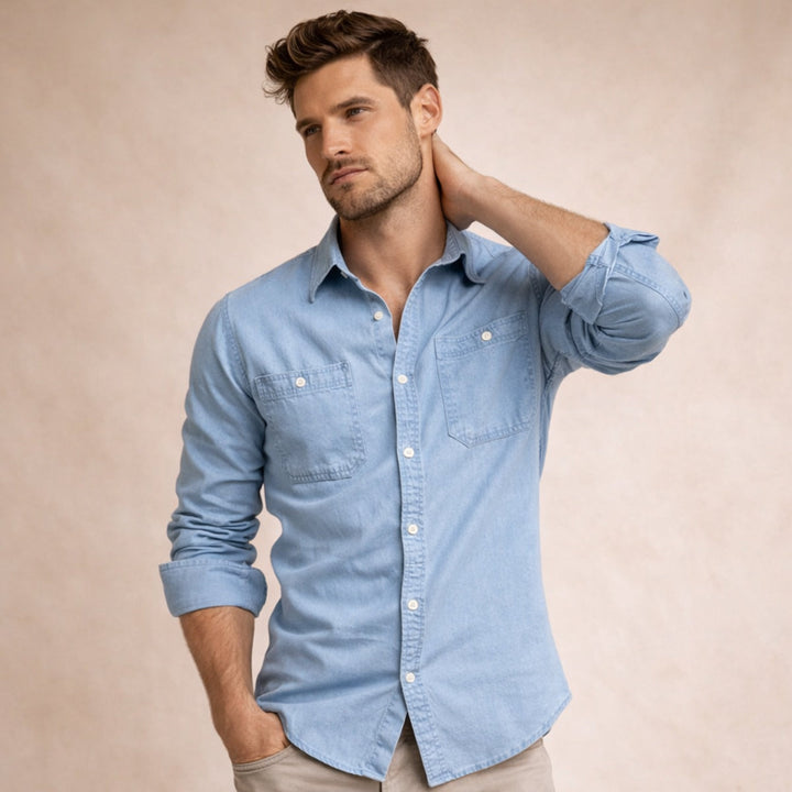 Crestfall Ridge herre slim fit denim skjorte med Double Pockets