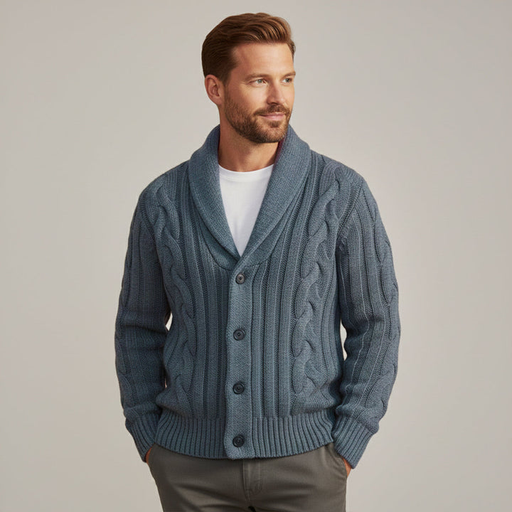 Freja Andersen | Herre vinter knaplukning kabelstrik Shawl krave cardigan