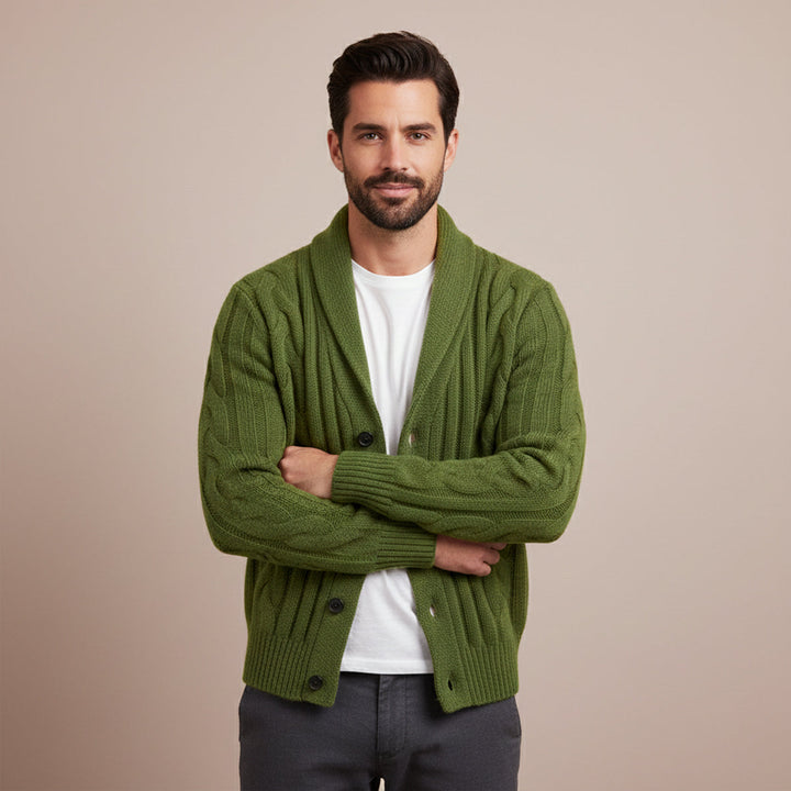 Freja Andersen | Herre vinter knaplukning kabelstrik Shawl krave cardigan
