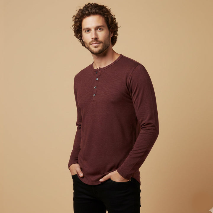 Freja Andersen | Herre afslappet knap Neck Henley bomuld T-skjorte