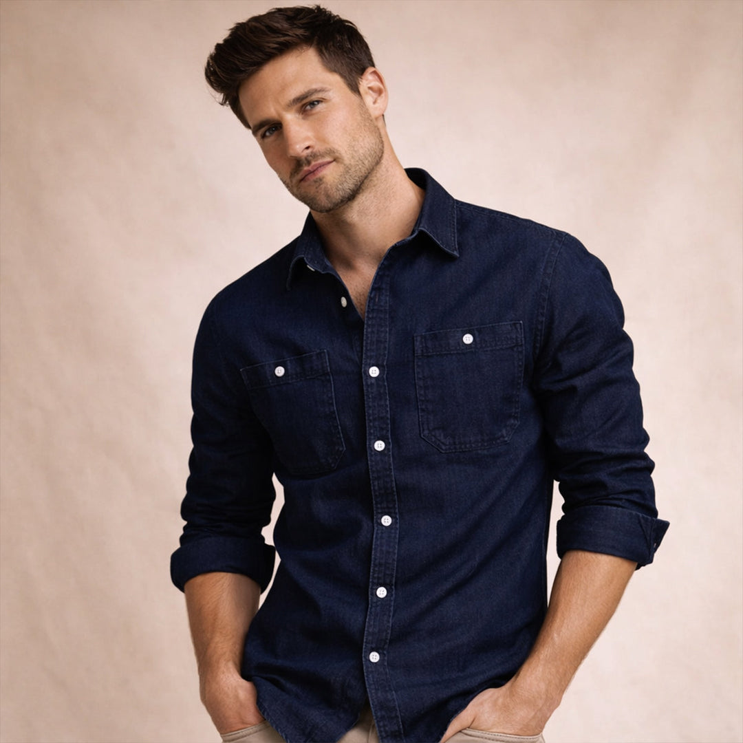 Crestfall Ridge herre slim fit denim skjorte med Double Pockets