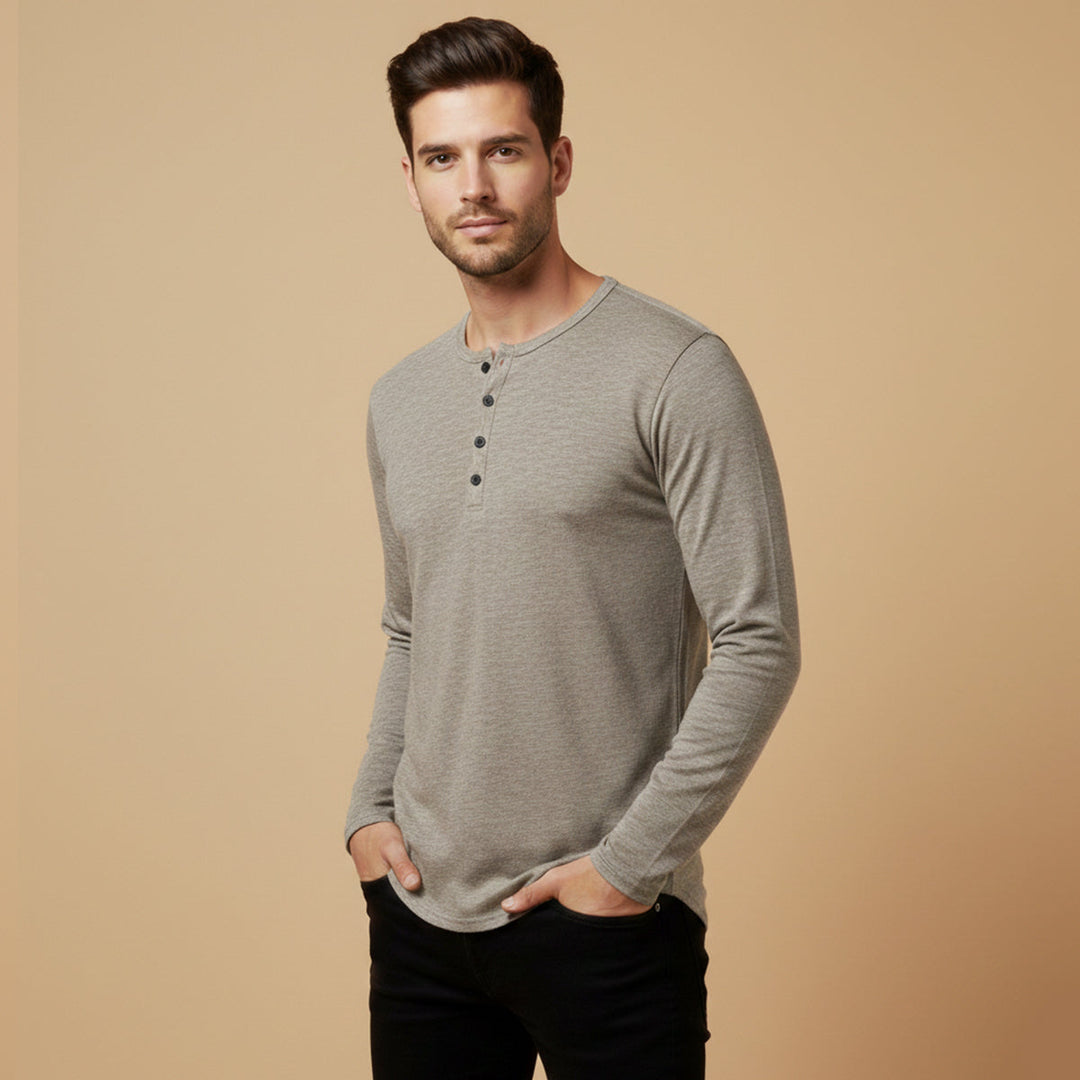 Freja Andersen | Herre afslappet knap Neck Henley bomuld T-skjorte