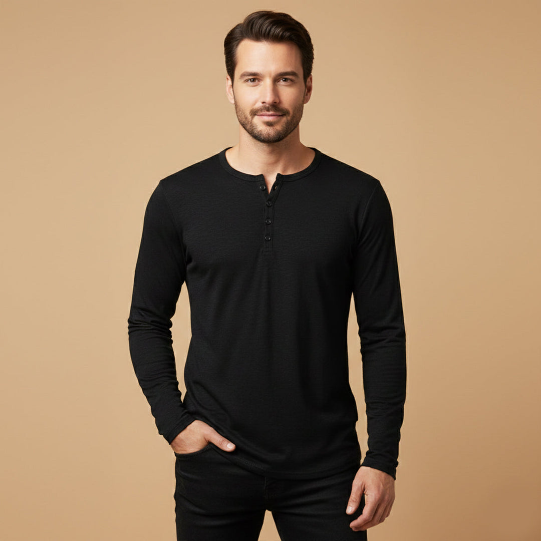 Freja Andersen | Herre afslappet knap Neck Henley bomuld T-skjorte
