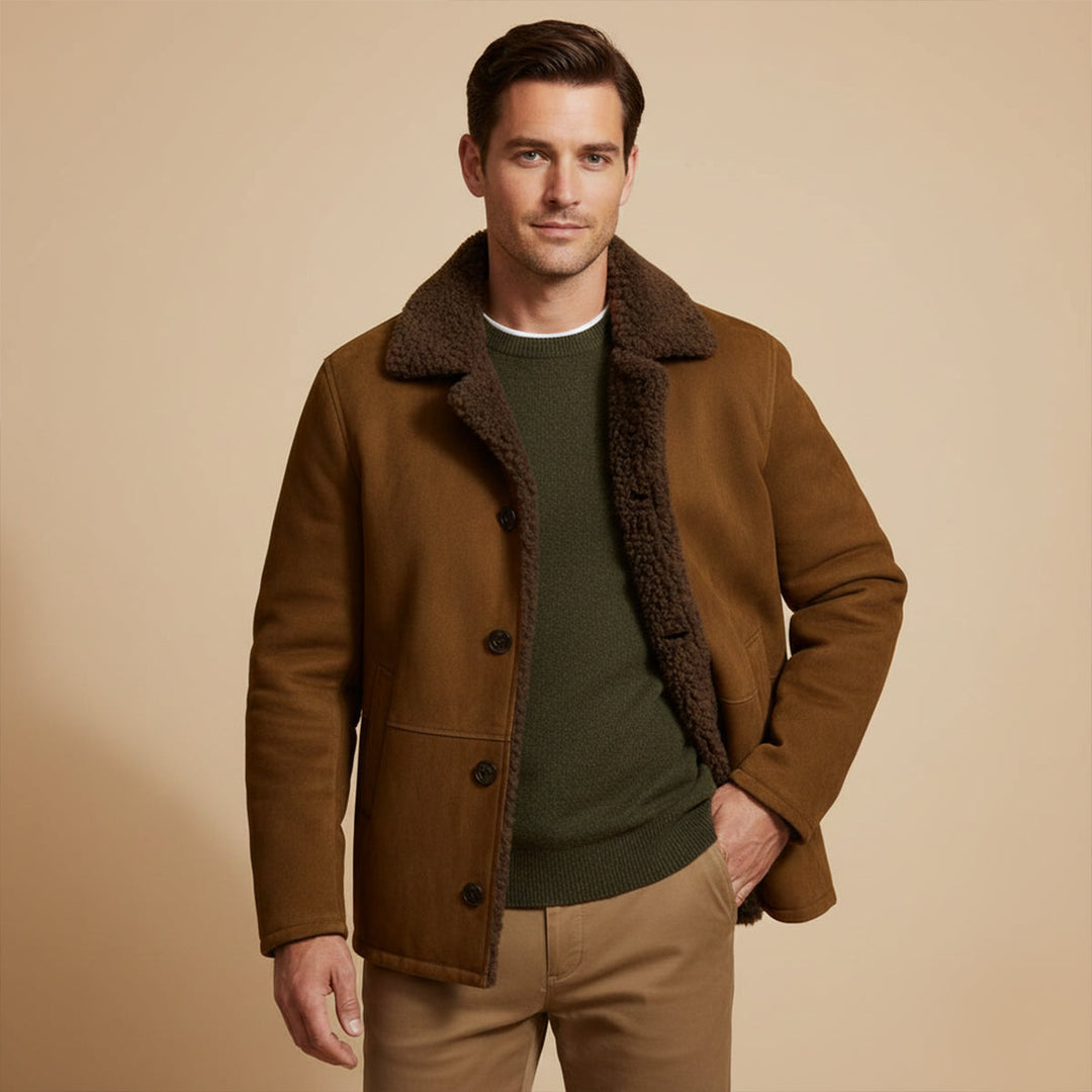 Ashen Shearling frakke - herre klassisk vinter Overcoat