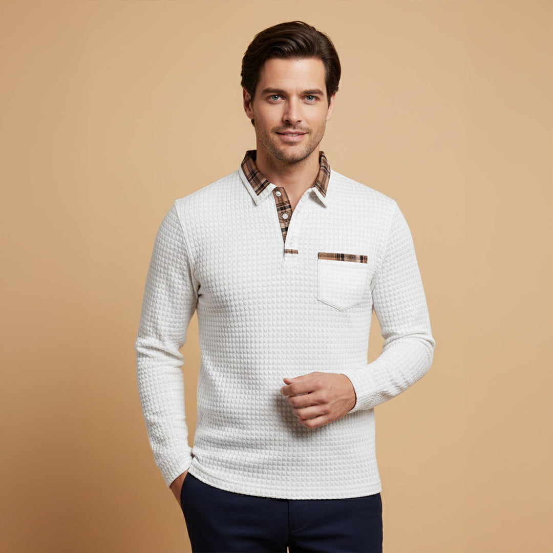 Saturnia | Herre Waffle strik polo trøje med Plaid krave