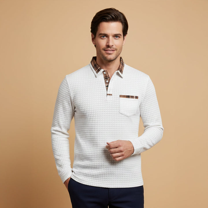 Saturnia | Herre Waffle strik polo trøje med Plaid krave