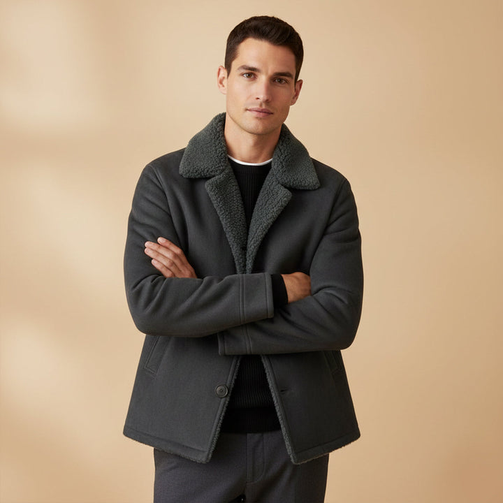 Ashen Shearling frakke - herre klassisk vinter Overcoat