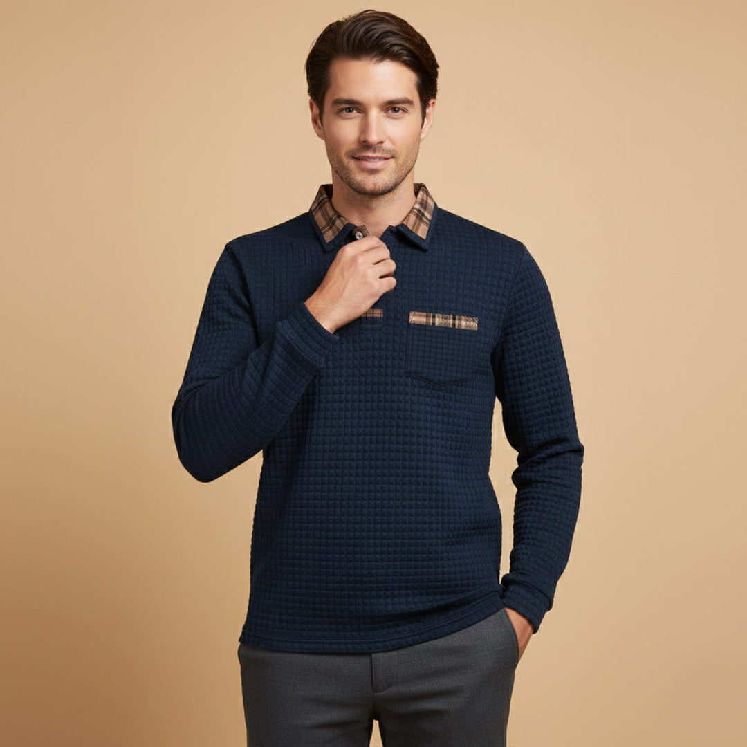 Saturnia | Herre Waffle strik polo trøje med Plaid krave