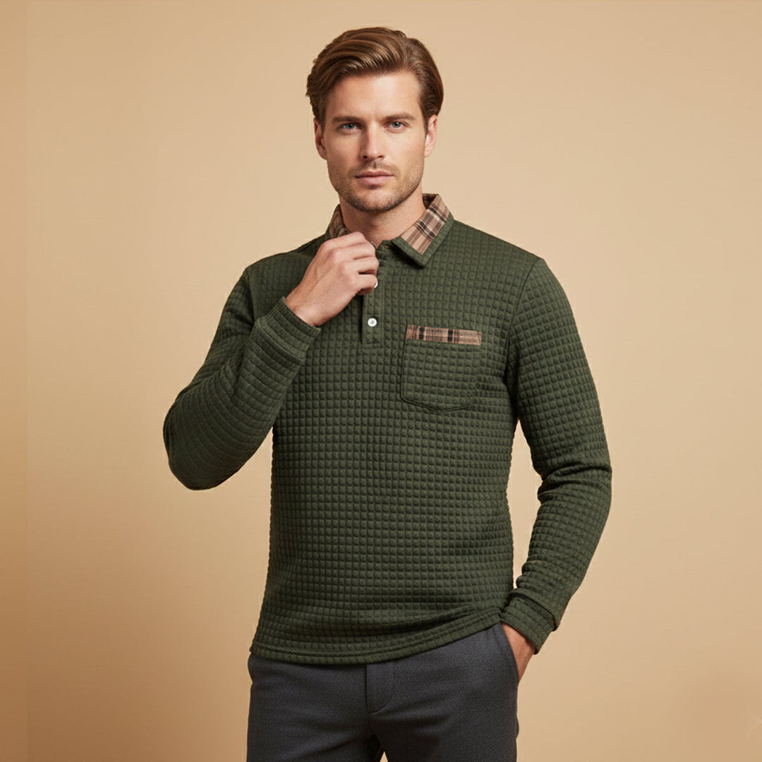 Saturnia | Herre Waffle strik polo trøje med Plaid krave