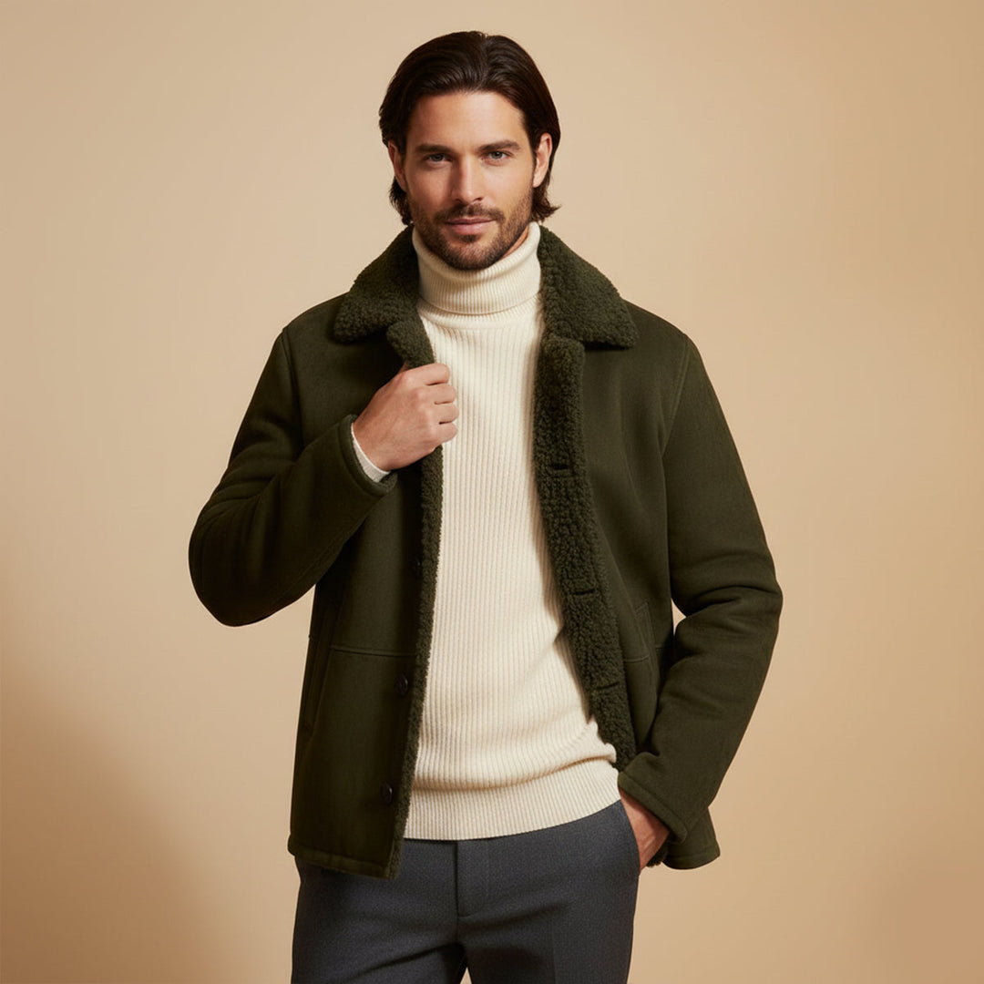 Ashen Shearling frakke - herre klassisk vinter Overcoat