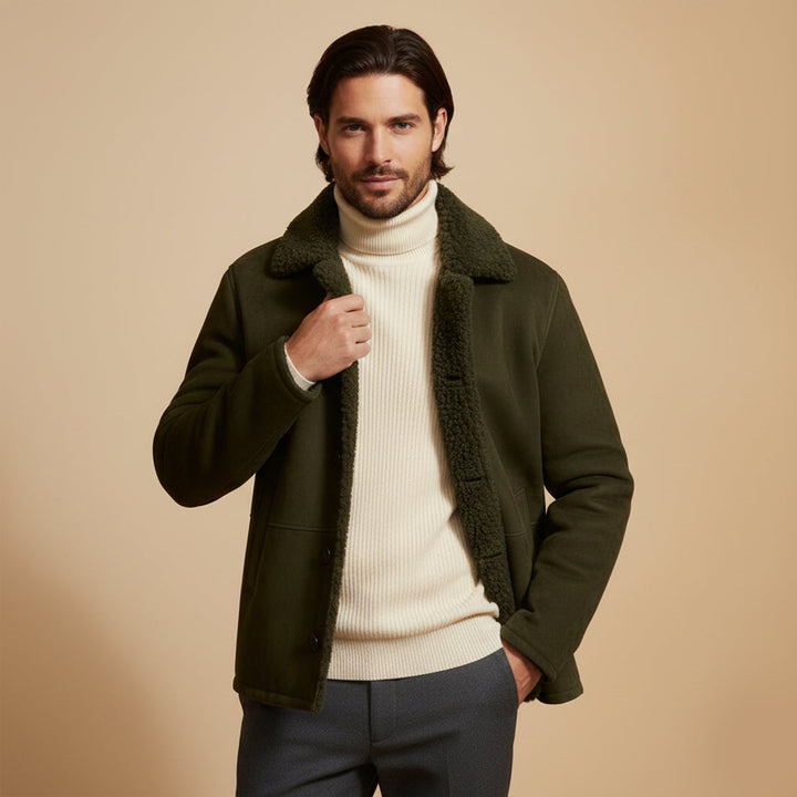 Ashen Shearling frakke - herre klassisk vinter Overcoat