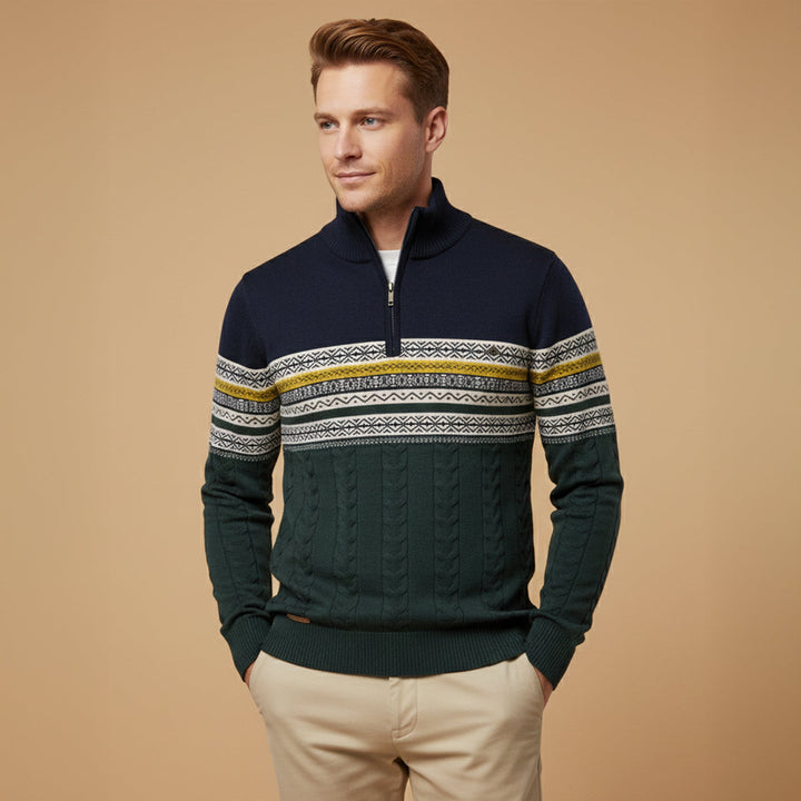 Chatsworth | Herre kvart lynlås bomuld trøje - Fair Isle strik