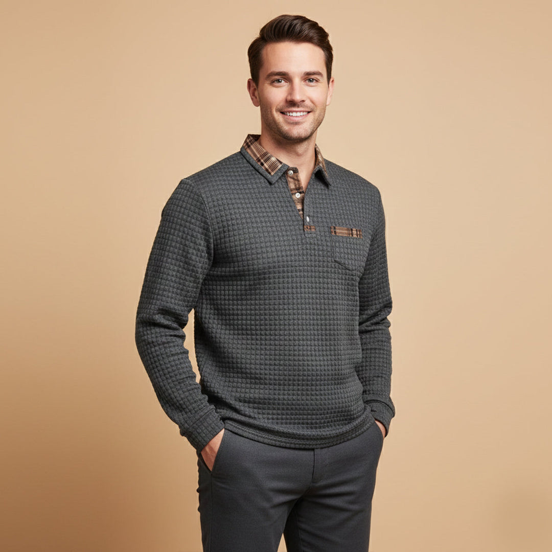Saturnia | Herre Waffle strik polo trøje med Plaid krave