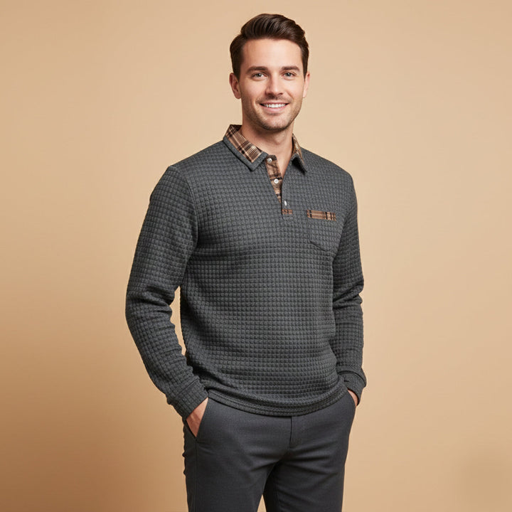 Saturnia | Herre Waffle strik polo trøje med Plaid krave