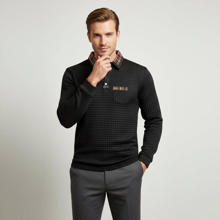 Saturnia | Herre Waffle strik polo trøje med Plaid krave
