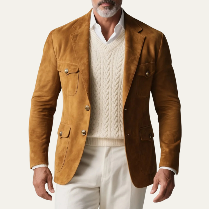 Freja Andersen | Herre Retro Tan ruskind blazer med lommer