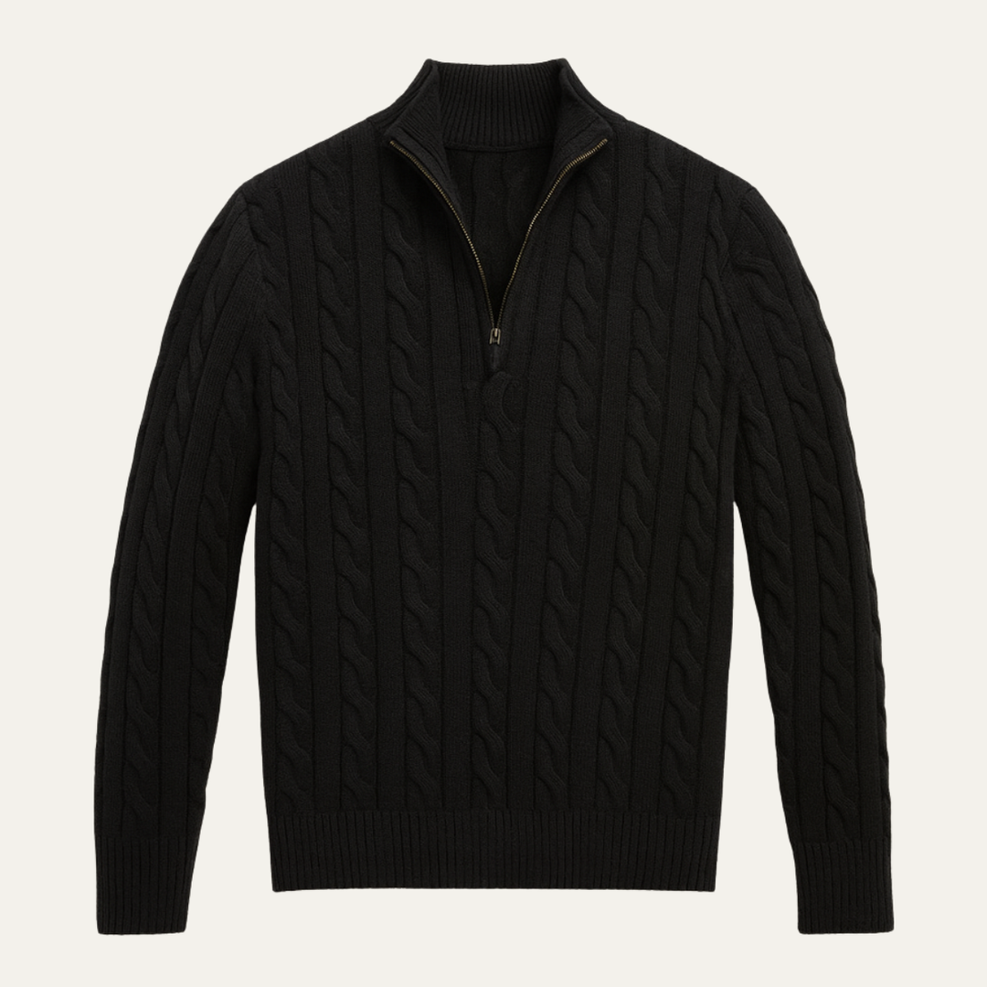 Woodhall | Herre Premium strik Cable Pattern kvart lynlås trøje